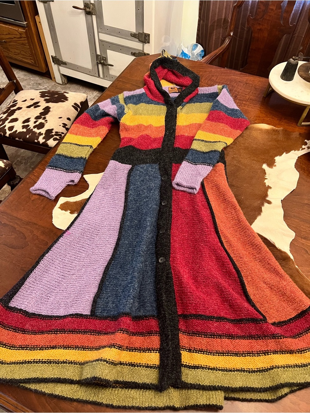 Multi-Color Striped Hooded Long Cardigan Sweater